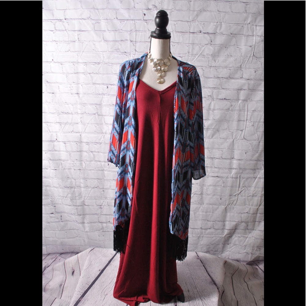 PlusV Neck Maxi W/Pockets Dress Cabernet Various - Picture 2 of 8
